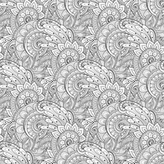 Fototapeta premium Vector Seamless Monochrome Floral Pattern