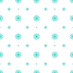 seamless winter wallpaper with blue snowflakes on a white background drawn in vector, the pattern