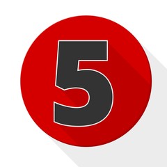 Red 5 flat icon button with long shadow