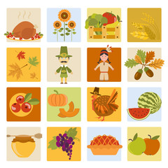 Thanksgiving day icon set. Flat style