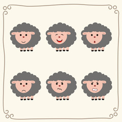 Vector set cute sheep. Collection isolated funny sheep. Emotion little sheep.