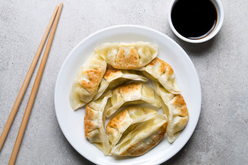Gyoza na szarym tle