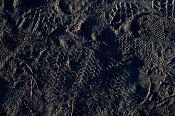 trail from the foot on the ground, flat lay