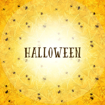Yellow halloween background with spider web or gossamer pattern