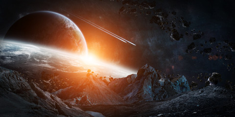 Gigantic asteroids about to crash 3D rendering elements of this © sdecoret