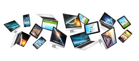 Numerous tech devices flying ‘3D rendering’