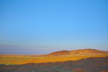 Buddhist pagoda in stone desert Gobi. Mongolia landscape.