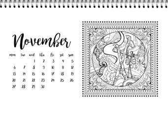 Obraz premium Desk calendar template for month November. Week starts Monday