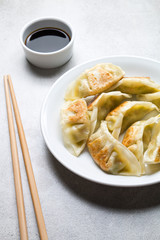 Gyoza na szarym tle