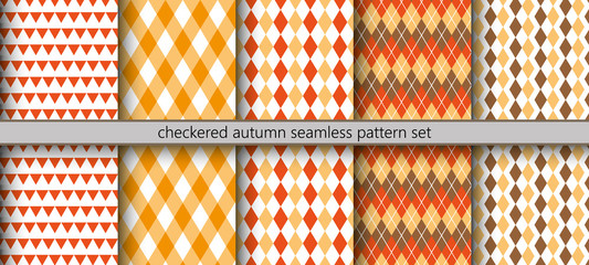 Checkered autumn seamless pattern set