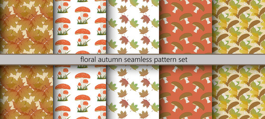 Floral autumn seamless pattern set