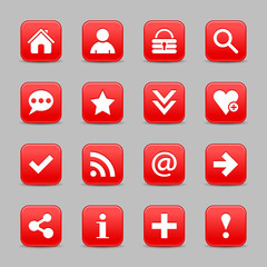 Red satin icon web button with white basic sign