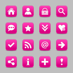 Pink satin icon web button with white basic sign