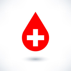 Fototapeta premium Donate drop blood red sign with white cross