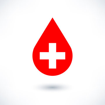 Donate drop blood red sign with white cross