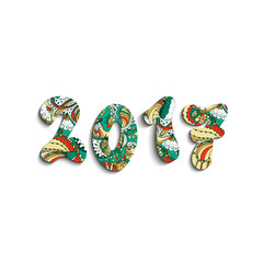 Happy New Year 2017 hand drawn celebration background.