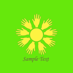 Sun with rays like palms hands