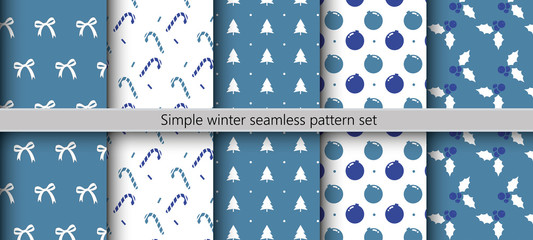 Simple winter seamless pattern set