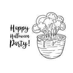 Coloring book page design with witch accessories for Happy Halloween holiday