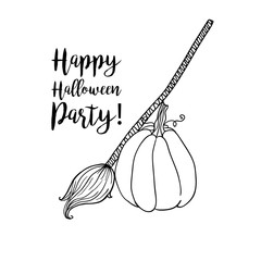 Coloring book page design with witch accessories for Happy Halloween holiday