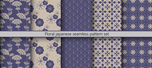 Floral japanese seamless pattern set