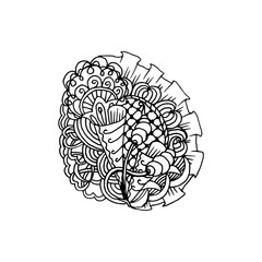 Hand drawn doodle outline magic line art element with floral ornament