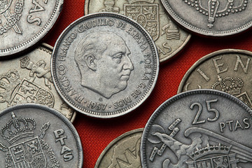 Coins of Spain. Spanish dictator Francisco Franco