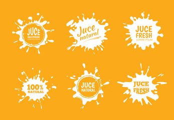 Vector illustration set of Yellow juice or honey labels. - obrazy, fototapety, plakaty