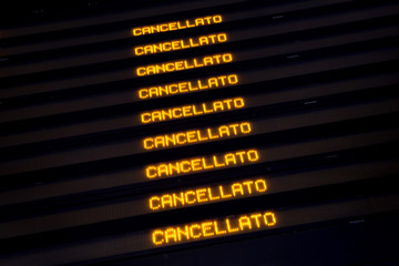 Fototapeta premium Timetable shows cancelled trains during strike.