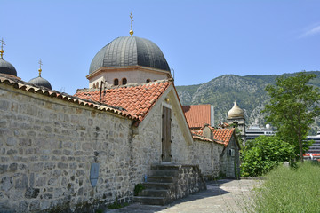 Fototapeta na wymiar A back view of the Russian Orthodox Church of Saint Nicholas in Kotor, Montenegro. 