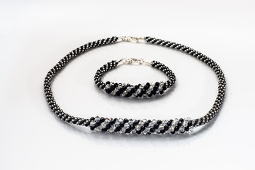 Elegant jewellery set isolated on a white background.