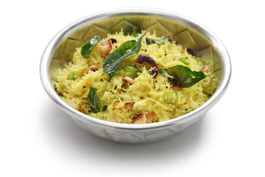 lemon sevai, lemon idiyappam, south indian breakfast cuisine isolated on white background