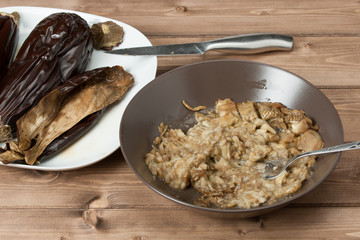 Baked Aubergines. Preparation Of Baba Ganoush Traditional Middle