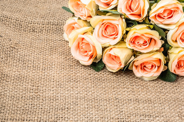 Pink roses on woven background