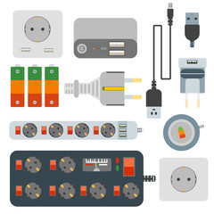 AC power plugs, electrical outlet and socket vector set.