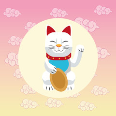 cat luck lucky japan culture landmark asia famous icon. Colorful and seal stamp design. Vector illustration