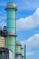 Top floor of boiler or HRSG of combine cycle power plant against blue sky