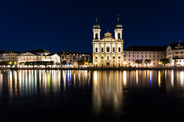 Obraz na płótnie Canvas Jesuit Church at night in Lucerne