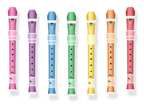 Recorder - colorful set. Isolated vector illustration on white background.