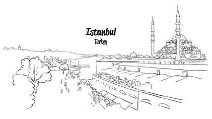 Istanbul Historic Market Skyline Panorama,