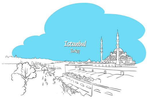 Istanbul Skyline Panorama sketched Greeting Card