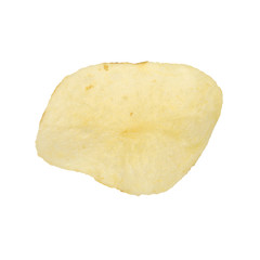 Single potato chip on white background.