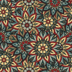 Ornate floral seamless texture, endless pattern with vintage mandala elements.