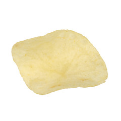Single potato chip on white background.