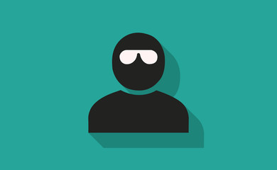 Vector man in sunglasses with long shadow on flat background