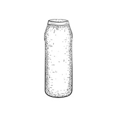 Hand drawn bottle or tube. Container for product for housekeeping and hygiene. Detailed sketch of container isolated on white background.  Black and white pencil or ink drawing
