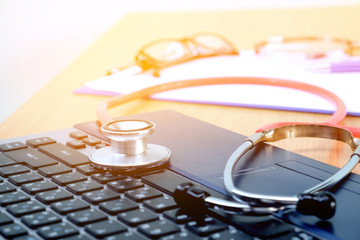 Stethoscope on laptop keyboard