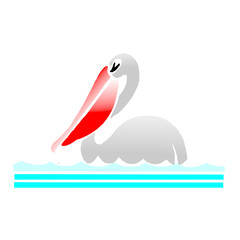 bird white Swan swims in the morning on the blue lake