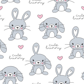 seamless little bunny pattern vector illustration