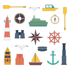 Obraz na płótnie Canvas Vector flat nautical icons